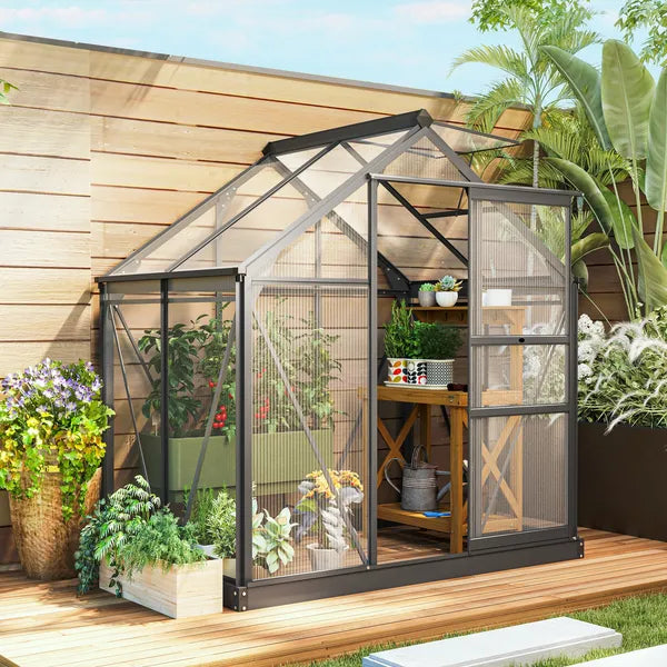 Outsunny Polycarbonate Greenhouse, Heavy-Duty Outdoor Aluminum Walk-in Green House Kit Vent Door, 6.2'x4.3'x6.6' Gray - product image 4