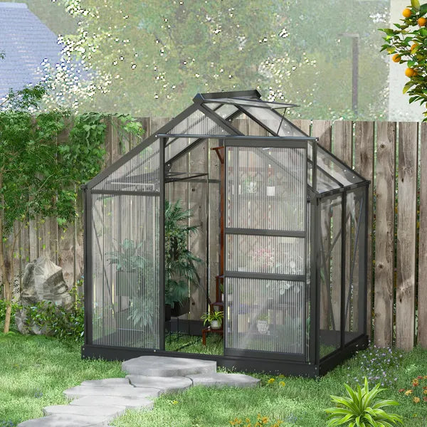 Outsunny Polycarbonate Greenhouse, Heavy-Duty Outdoor Aluminum Walk-in Green House Kit Vent Door, 6.2'x4.3'x6.6' Gray - product image 10