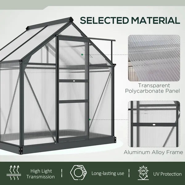 Outsunny Polycarbonate Greenhouse, Heavy-Duty Outdoor Aluminum Walk-in Green House Kit Vent Door, 6.2'x4.3'x6.6' Gray - product image 6
