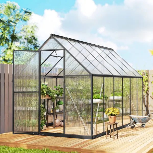 Polycarbonate Greenhouse with Swing Door and Two Adjustable Roof Vents, Aluminum Walk-in Greenhouse, 11x6 ft, Black - product image 9