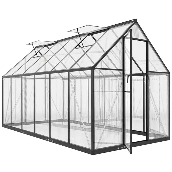 Polycarbonate Greenhouse with Swing Door and Two Adjustable Roof Vents, Aluminum Walk-in Greenhouse, 11x6 ft, Black - product image 11