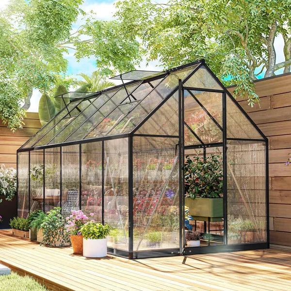 Polycarbonate Greenhouse with Swing Door and Two Adjustable Roof Vents, Aluminum Walk-in Greenhouse, 11x6 ft, Black - product image 10