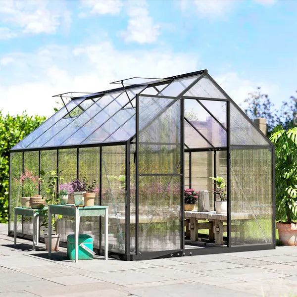 Polycarbonate Greenhouse with Swing Door and Two Adjustable Roof Vents, Aluminum Walk-in Greenhouse, 11x6 ft, Black - product image 8