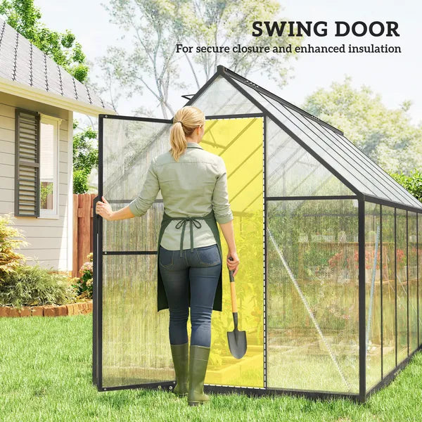 Polycarbonate Greenhouse with Swing Door and Two Adjustable Roof Vents, Aluminum Walk-in Greenhouse, 11x6 ft, Black - product image 6
