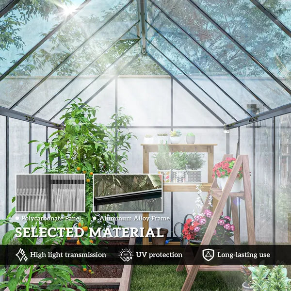 Polycarbonate Greenhouse with Swing Door and Two Adjustable Roof Vents, Aluminum Walk-in Greenhouse, 11x6 ft, Black - product image 5