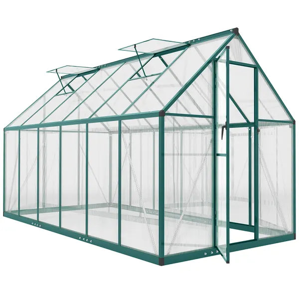 Polycarbonate Greenhouse with Swing Door and Two Adjustable Roof Vents, Aluminum Walk-in Greenhouse, 11x6 ft, Dark Green - product image 11