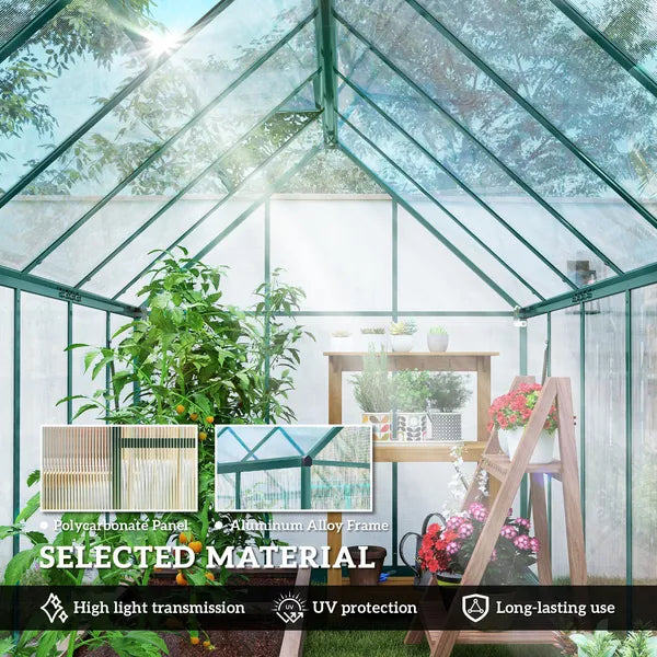 Polycarbonate Greenhouse with Swing Door and Two Adjustable Roof Vents, Aluminum Walk-in Greenhouse, 11x6 ft, Dark Green - product image 5