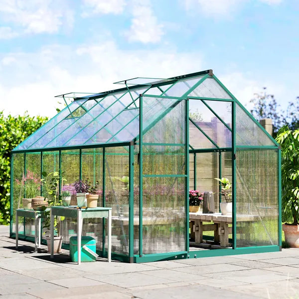 Polycarbonate Greenhouse with Swing Door and Two Adjustable Roof Vents, Aluminum Walk-in Greenhouse, 11x6 ft, Dark Green - product image 8