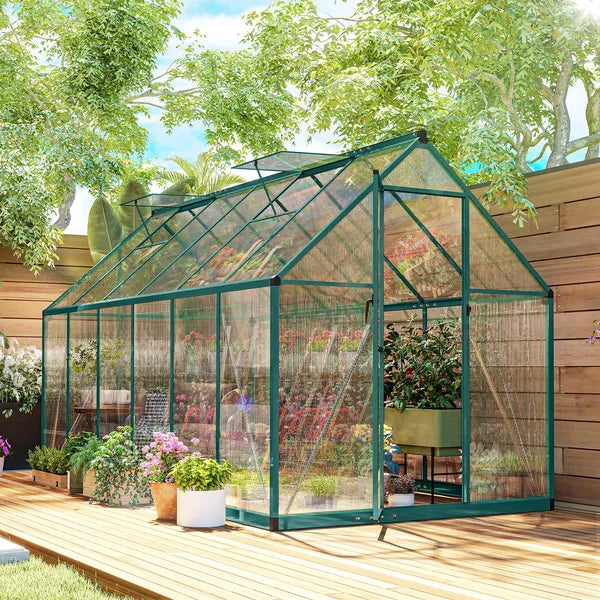 Polycarbonate Greenhouse with Swing Door and Two Adjustable Roof Vents, Aluminum Walk-in Greenhouse, 11x6 ft, Dark Green - product image 10