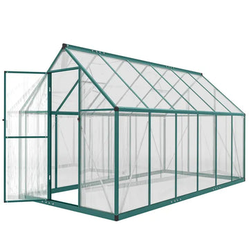 Polycarbonate Greenhouse with Swing Door and Two Adjustable Roof Vents, Aluminum Walk-in Greenhouse, 11x6 ft, Dark Green - product image 1
