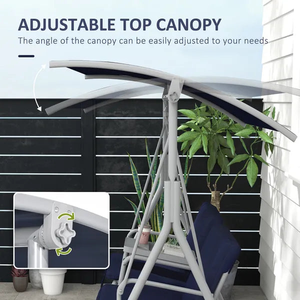 Outsunny Porch Swing 2 Person with Stand, Outdoor, Dark Blue, Canopy, Cup Holders, Cushions for Patio Backyard - product image 4