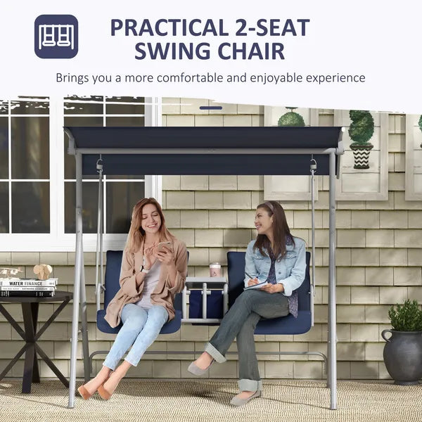 Outsunny Porch Swing 2 Person with Stand, Outdoor, Dark Blue, Canopy, Cup Holders, Cushions for Patio Backyard - product image 7