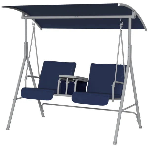 Outsunny Porch Swing 2 Person with Stand, Outdoor, Dark Blue, Canopy, Cup Holders, Cushions for Patio Backyard - product image 11