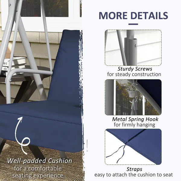 Outsunny Porch Swing 2 Person with Stand, Outdoor, Dark Blue, Canopy, Cup Holders, Cushions for Patio Backyard - product image 6