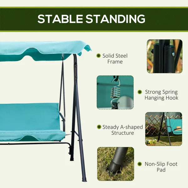 Outsunny Porch Swing Chair 3-Person with Adjustable Canopy Green Steel Frame for Patio - product image 5