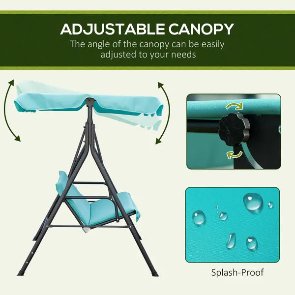 Outsunny Porch Swing Chair 3-Person with Adjustable Canopy Green Steel Frame for Patio - product image 4