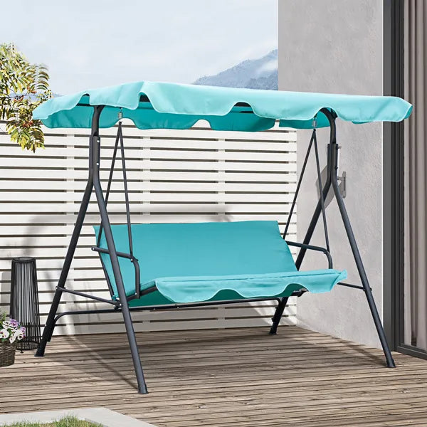 Outsunny Porch Swing Chair 3-Person with Adjustable Canopy Green Steel Frame for Patio - product image 10