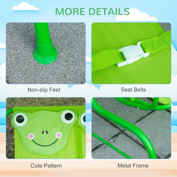 Outsunny Porch Swing for Kids with Adjustable Canopy to Block Sun at Angles, Kids Swing Chair with Seatbelts, Frog Pattern, Gift for Kids Ages 3-6 - product image 7