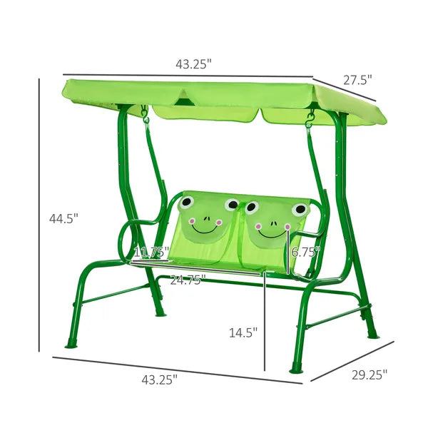 Outsunny Porch Swing for Kids with Adjustable Canopy to Block Sun at Angles, Kids Swing Chair with Seatbelts, Frog Pattern, Gift for Kids Ages 3-6 - product image 3