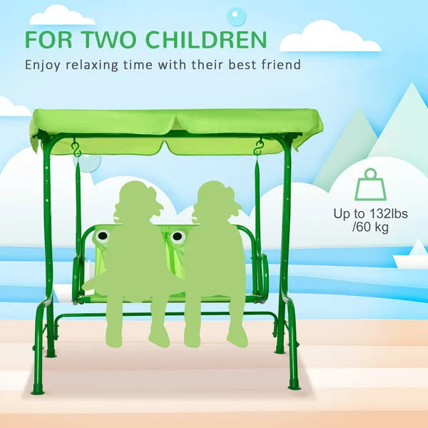 Outsunny Porch Swing for Kids with Adjustable Canopy to Block Sun at Angles, Kids Swing Chair with Seatbelts, Frog Pattern, Gift for Kids Ages 3-6 - product image 5