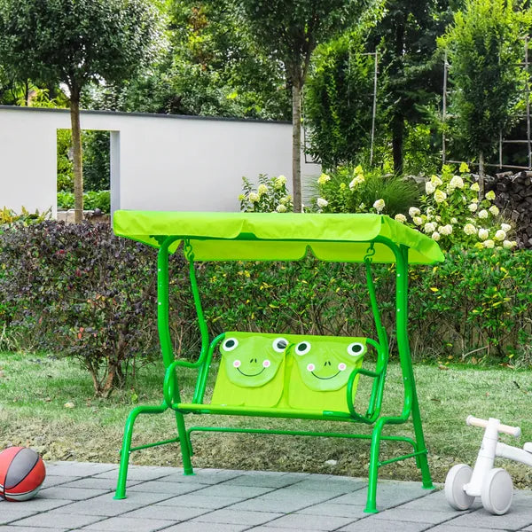 Outsunny Porch Swing for Kids with Adjustable Canopy to Block Sun at Angles, Kids Swing Chair with Seatbelts, Frog Pattern, Gift for Kids Ages 3-6 - product image 10