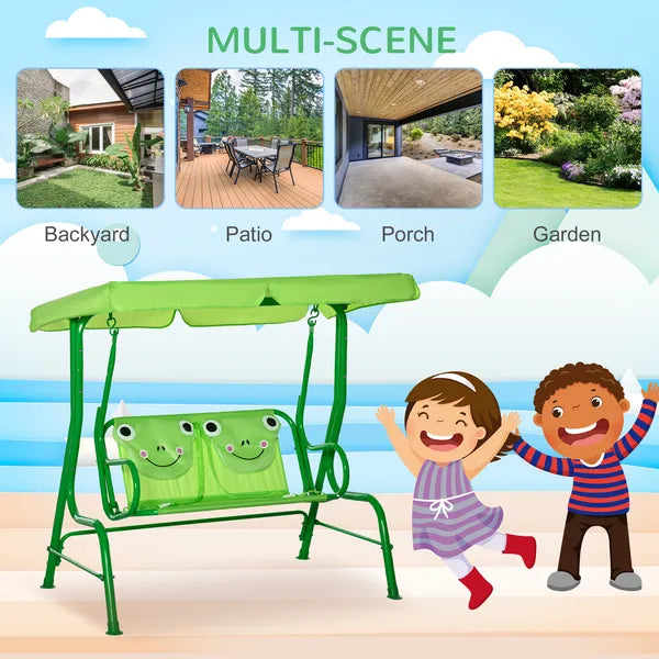 Outsunny Porch Swing for Kids with Adjustable Canopy to Block Sun at Angles, Kids Swing Chair with Seatbelts, Frog Pattern, Gift for Kids Ages 3-6 - product image 6