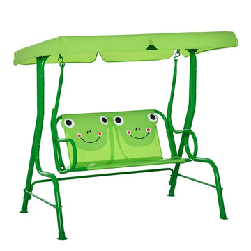 Outsunny Porch Swing for Kids with Adjustable Canopy to Block Sun at Angles, Kids Swing Chair with Seatbelts, Frog Pattern, Gift for Kids Ages 3-6 - product image 1