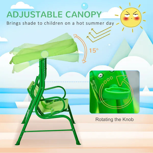 Outsunny Porch Swing for Kids with Adjustable Canopy to Block Sun at Angles, Kids Swing Chair with Seatbelts, Frog Pattern, Gift for Kids Ages 3-6 - product image 4
