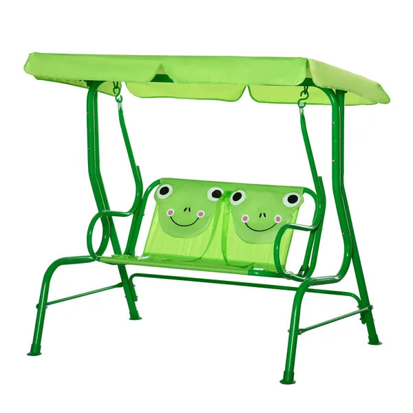 Outsunny Porch Swing for Kids with Adjustable Canopy to Block Sun at Angles, Kids Swing Chair with Seatbelts, Frog Pattern, Gift for Kids Ages 3-6 - product image 11