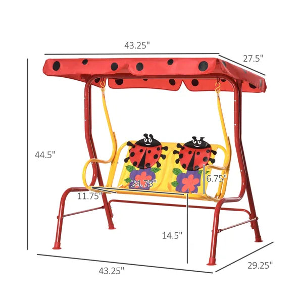 Kids Porch Swing with Adjustable Canopy and Seat Belts, Ladybug Pattern, Red - product image 3