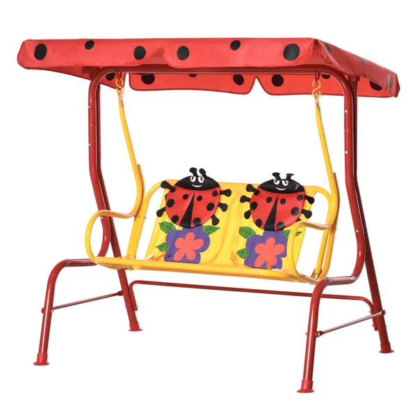 Kids Porch Swing with Adjustable Canopy and Seat Belts, Ladybug Pattern, Red - product image 11