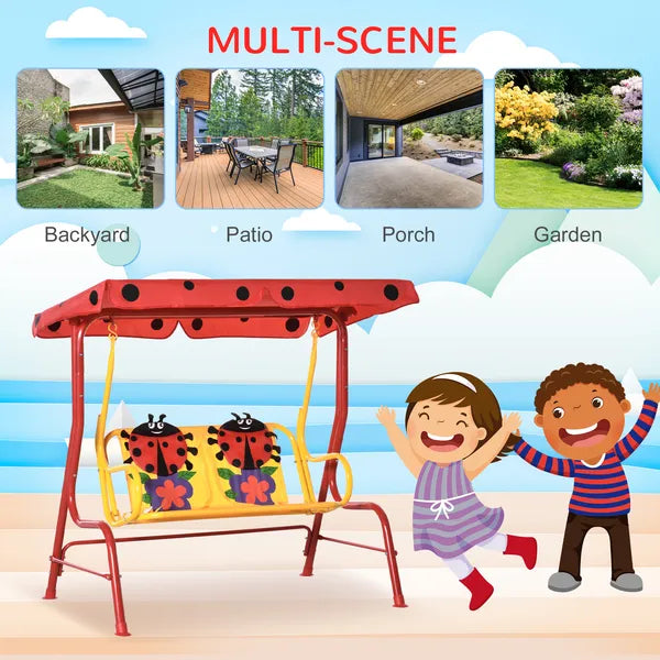 Kids Porch Swing with Adjustable Canopy and Seat Belts, Ladybug Pattern, Red - product image 6