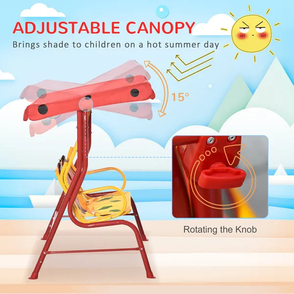 Kids Porch Swing with Adjustable Canopy and Seat Belts, Ladybug Pattern, Red - product image 5