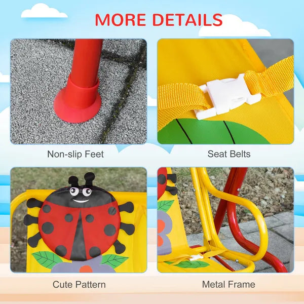 Kids Porch Swing with Adjustable Canopy and Seat Belts, Ladybug Pattern, Red - product image 7