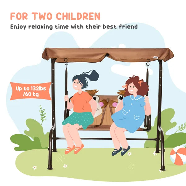 Kids Porch Swing with Adjustable Canopy and Seat Belts, Monkey Pattern, Coffee - product image 4