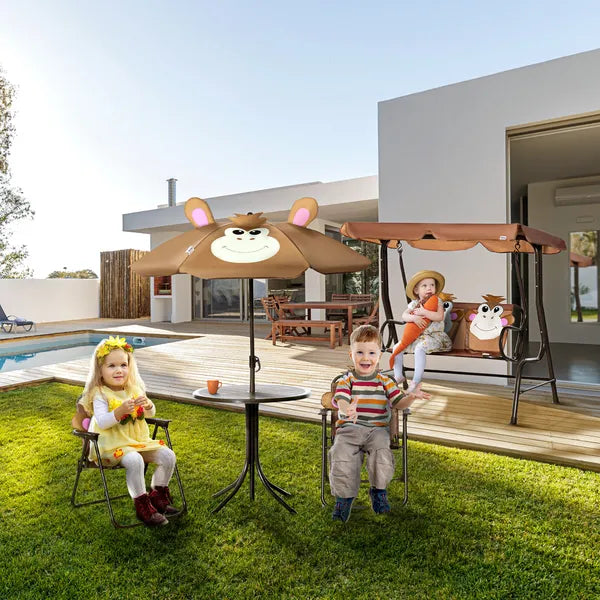 Kids Porch Swing with Adjustable Canopy and Seat Belts, Monkey Pattern, Coffee - product image 8