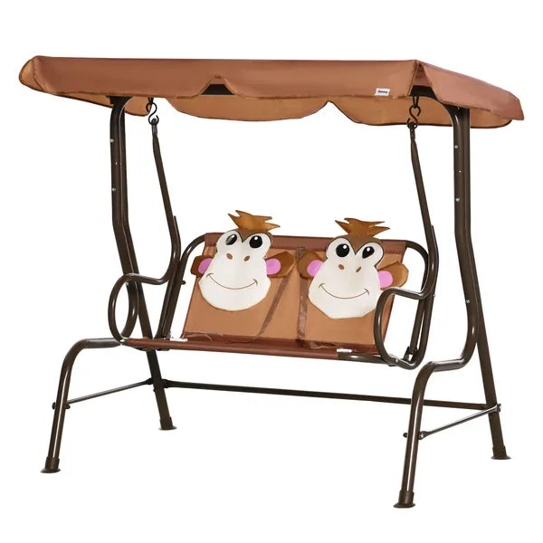 Kids Porch Swing with Adjustable Canopy and Seat Belts, Monkey Pattern, Coffee - product image 11