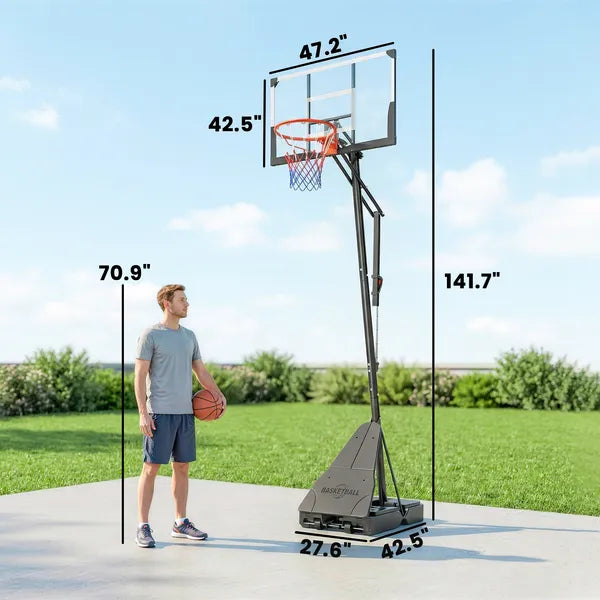 Portable Basketball Hoop Outdoor, 8-10ft Adjustable Basketball Goal, 47 Inch Shatterproof Backboard, Action Grip - product image 3