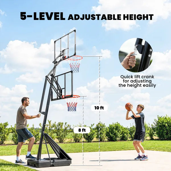 Portable Basketball Hoop Outdoor, 8-10ft Adjustable Basketball Goal, 47 Inch Shatterproof Backboard, Hand-Crank Lift - product image 4
