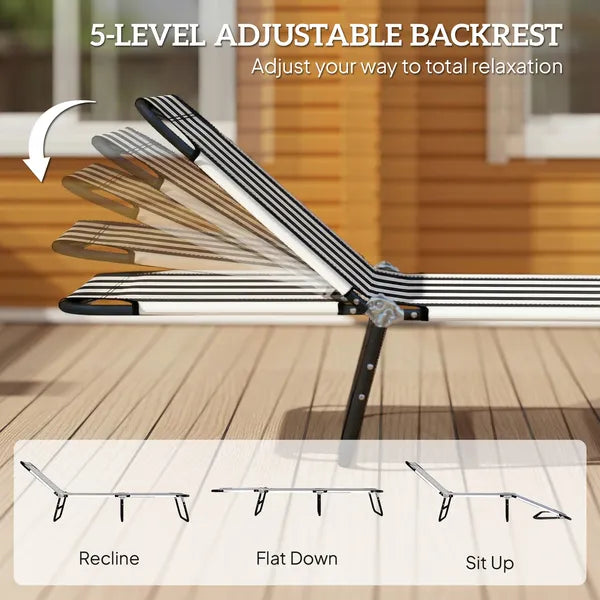 Outsunny Portable Folding Adjustable Sun Beach Lounger / Camping Cot - Black and White - product image 4