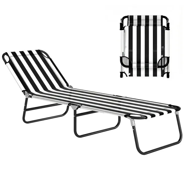 Outsunny Portable Folding Adjustable Sun Beach Lounger / Camping Cot - Black and White - product image 11