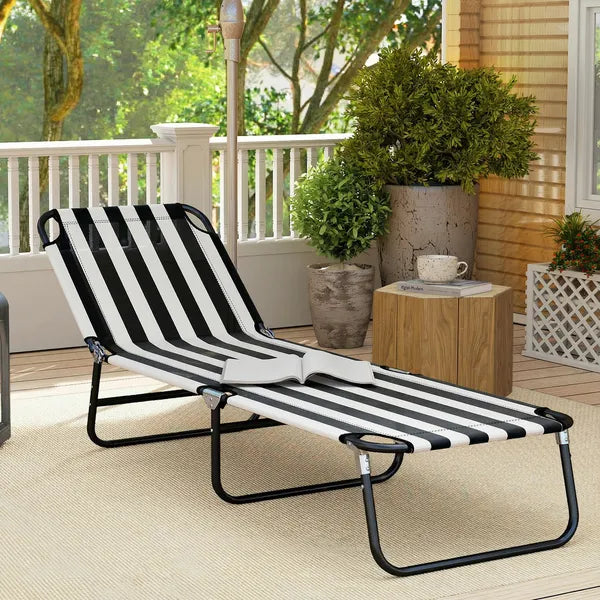 Outsunny Portable Folding Adjustable Sun Beach Lounger / Camping Cot - Black and White - product image 8