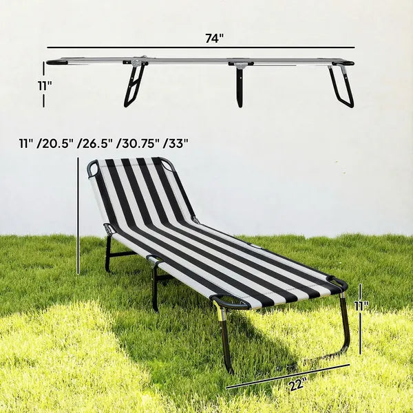 Outsunny Portable Folding Adjustable Sun Beach Lounger / Camping Cot - Black and White - product image 3