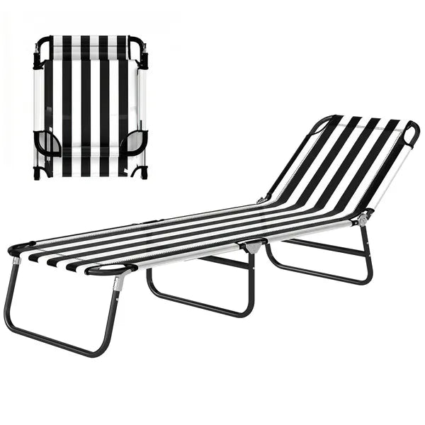 Outsunny Portable Folding Adjustable Sun Beach Lounger / Camping Cot - Black and White - product image 1