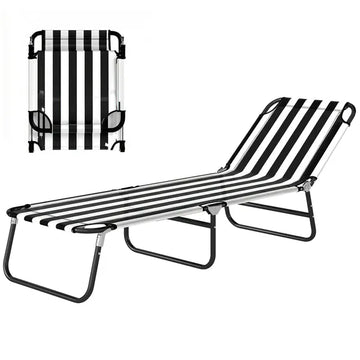 Outsunny Portable Folding Adjustable Sun Beach Lounger / Camping Cot - Black and White - product image 1
