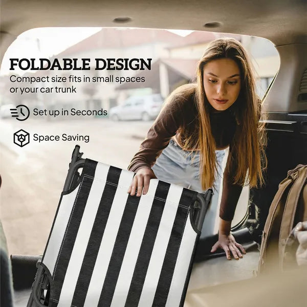 Outsunny Portable Folding Adjustable Sun Beach Lounger / Camping Cot - Black and White - product image 6