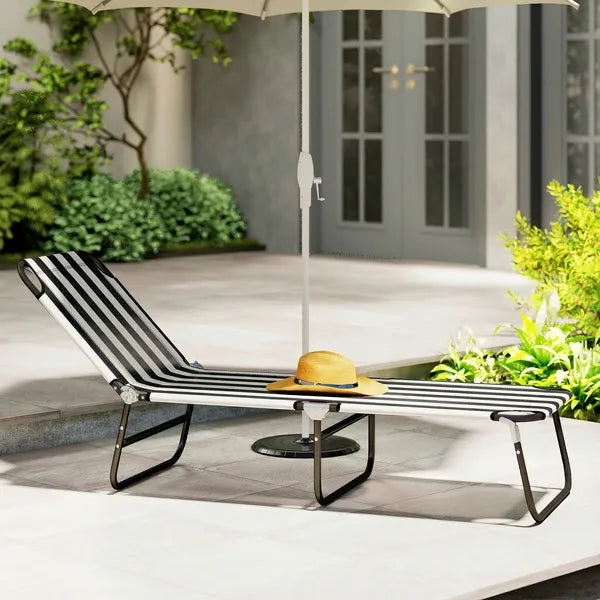 Outsunny Portable Folding Adjustable Sun Beach Lounger / Camping Cot - Black and White - product image 9