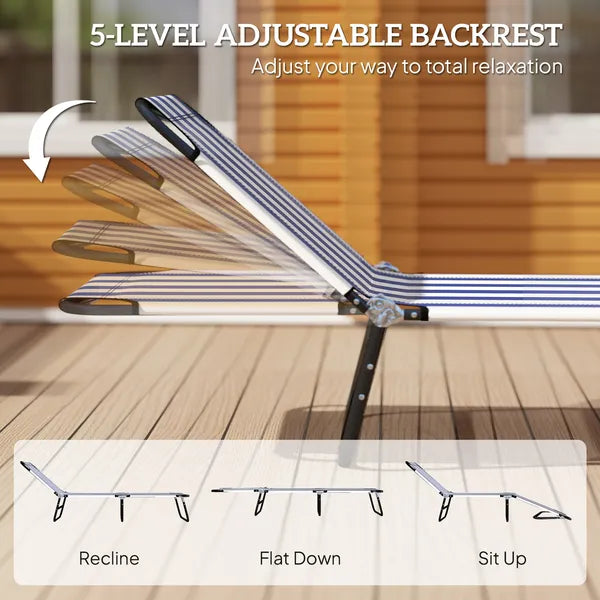 Outsunny Portable Folding Adjustable Sun Beach Lounger / Camping Cot - Blue and White - product image 4