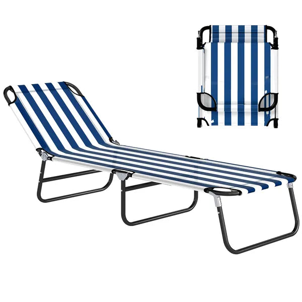 Outsunny Portable Folding Adjustable Sun Beach Lounger / Camping Cot - Blue and White - product image 11