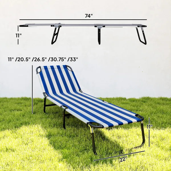 Outsunny Portable Folding Adjustable Sun Beach Lounger / Camping Cot - Blue and White - product image 3